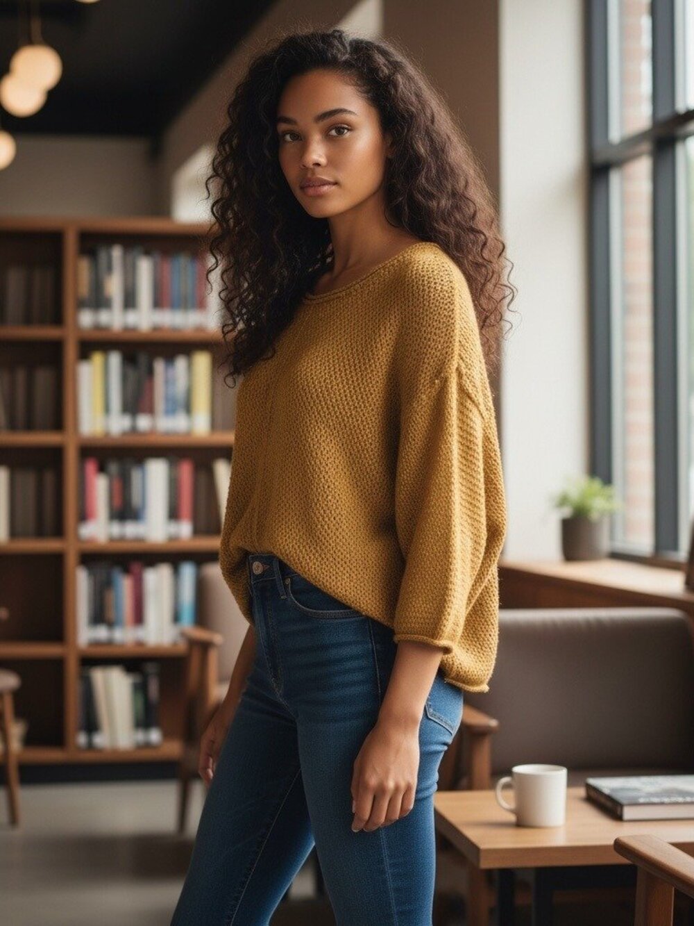 Free People Mustard Yellow Knit Sweater, S